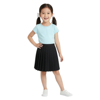 At The Knee Pleated Black Skirt